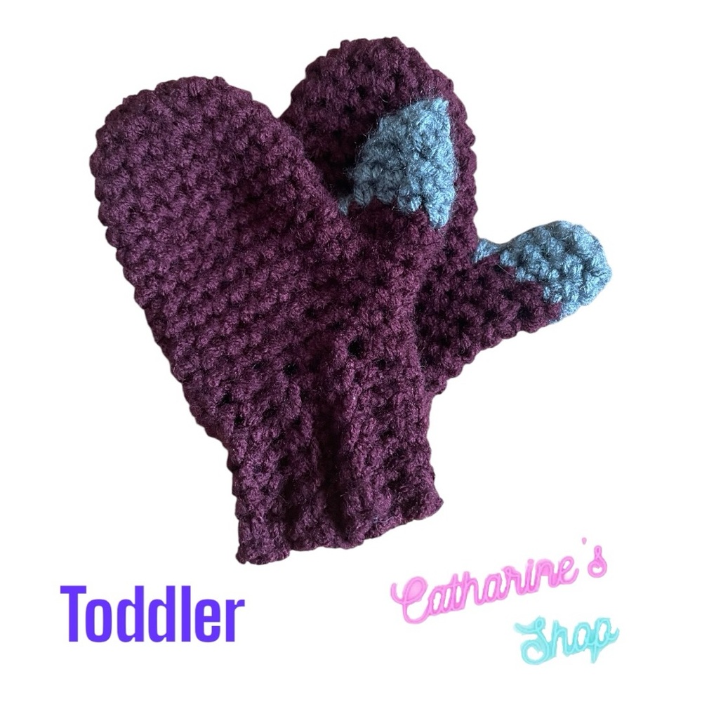Crocheted Toddler Mittens - Wine & Grey